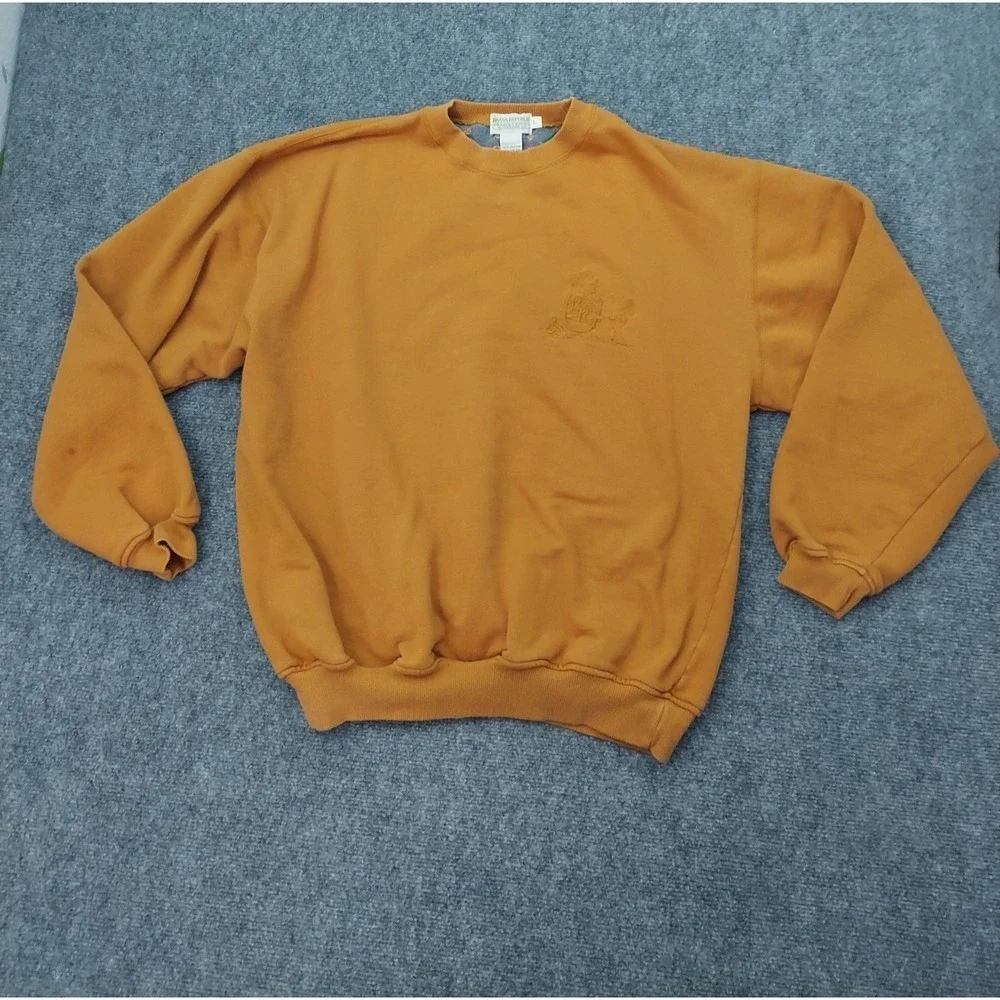 Vtg Banana Republic Safari Travel Sweatshirt Mens Large Golden Orange Logo READ